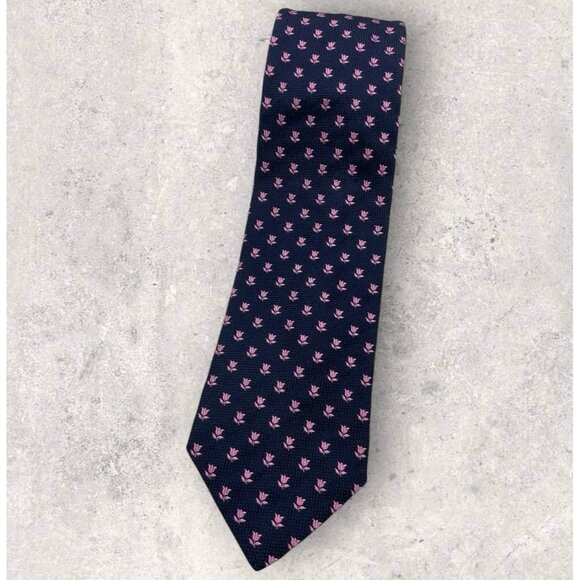 FAÇONNABLE Silk Tie FRANCE Navy Purple Floral W:3.6" EUC - Picture 1 of 6